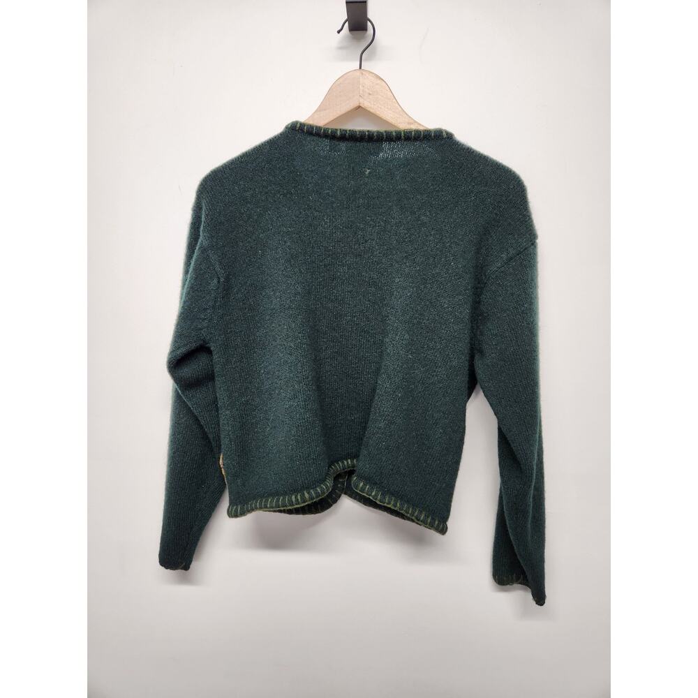 Vtg. L.L.Bean Women's Shetland Wool Embroidered Fall Leaf, Size M, Forest Green - Picture 2 of 13